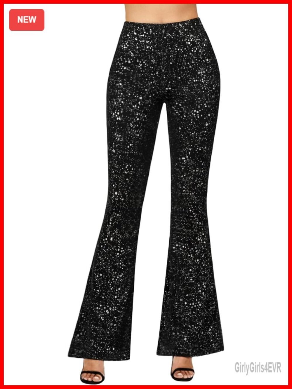 Sparkly Flare Leggings High Waisted Bell Bottom Party Pants